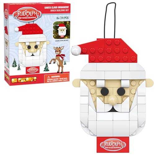 Brickcraft Rudolph the RedNosed Reindeer Santa Claus Ornament Brick Building Set 74 Pieces DIY Holiday Christmas Block Kit with Hanging String Festive Winter Display Gift for Kids Adults Ages 8 - Image 1