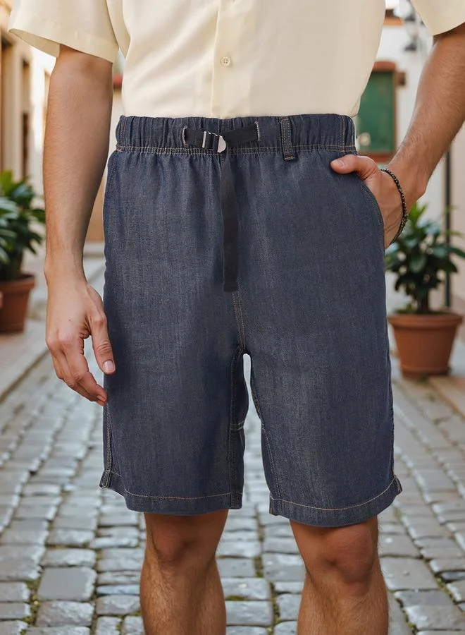 Lee Cooper Denim Shorts with Pockets and Buckled Strap