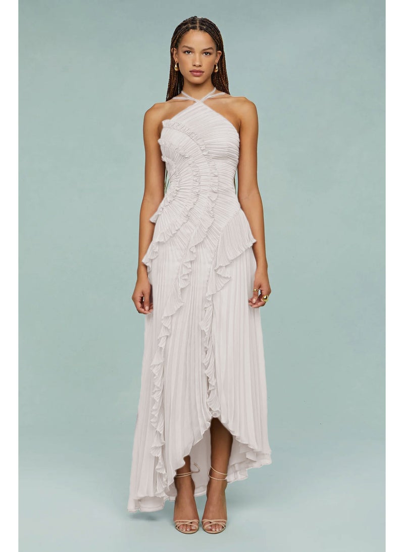 SCACTO Ruffled Pleated Irregular Hem Dress 