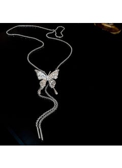 Maillard brown tiger eye crystal beaded necklace niche retro clavicle chain personality fashion design necklace 63# necklace-Silver-single layer butterfly