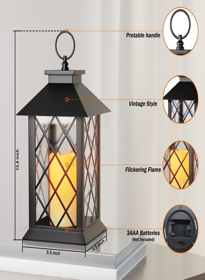AFINETH 13.4" Lanterns Decorative Indoor, Black Lantern Decor with Timer Flickering Candle, Diamond-shaped Outdoor Lanterns, Waterproof Hanging Lantern for Patio, Porch, Entryway, Centerpieces, 1 Pack - Image 2