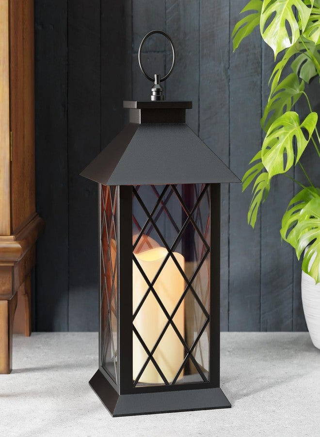 AFINETH 13.4" Lanterns Decorative Indoor, Black Lantern Decor with Timer Flickering Candle, Diamond-shaped Outdoor Lanterns, Waterproof Hanging Lantern for Patio, Porch, Entryway, Centerpieces, 1 Pack - Image 1