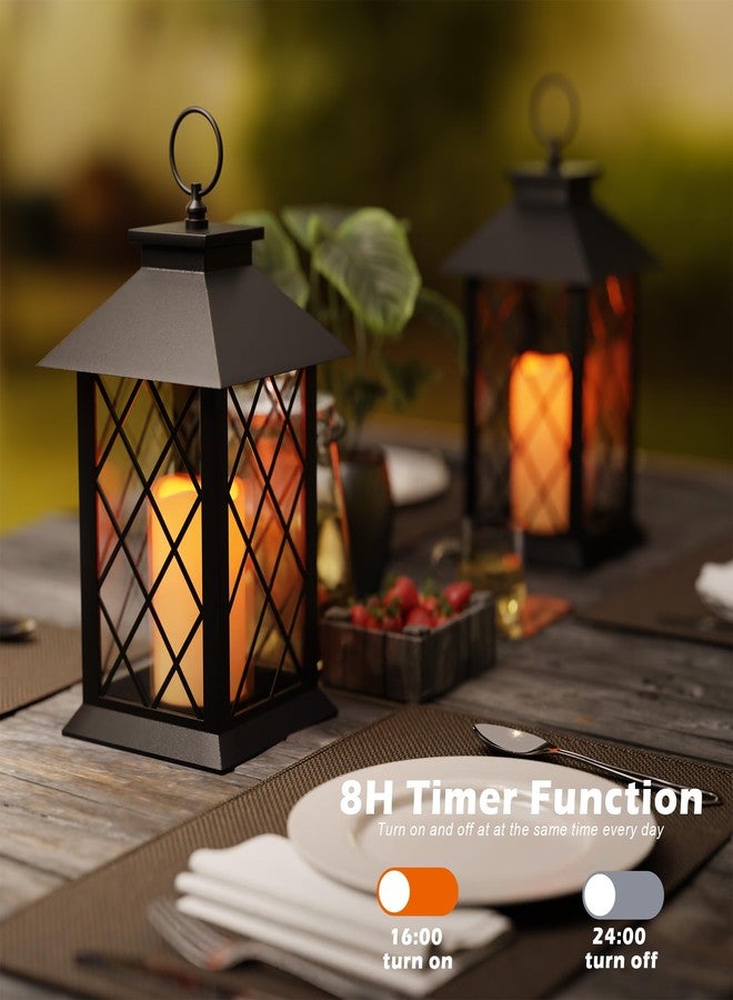 AFINETH 13.4" Lanterns Decorative Indoor, Black Lantern Decor with Timer Flickering Candle, Diamond-shaped Outdoor Lanterns, Waterproof Hanging Lantern for Patio, Porch, Entryway, Centerpieces, 1 Pack - Image 3