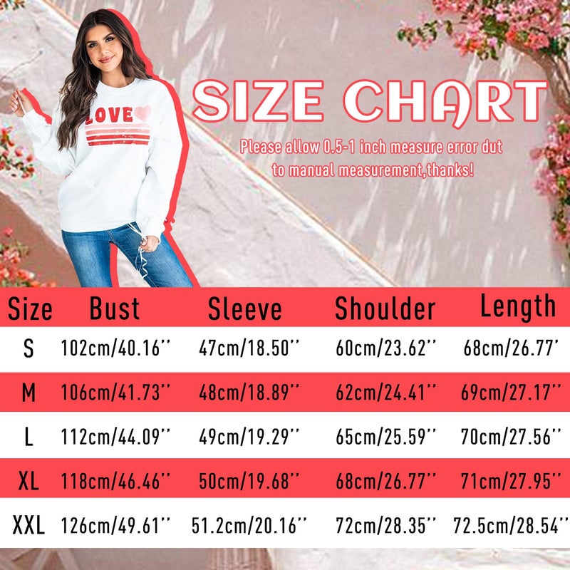 LUKYCILD Valentines Love Heart Shirt: Women Casual Crewneck Sweatshirts Funny Love Graphic Tee Long Sleeve Pullover Tops White - Image 3