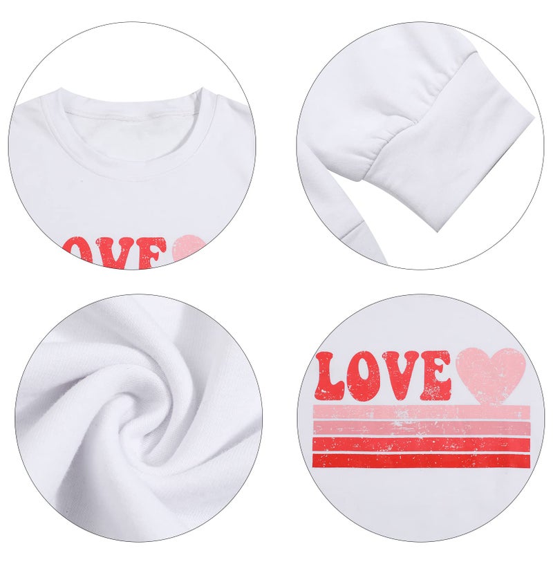 LUKYCILD Valentines Love Heart Shirt: Women Casual Crewneck Sweatshirts Funny Love Graphic Tee Long Sleeve Pullover Tops White - Image 4
