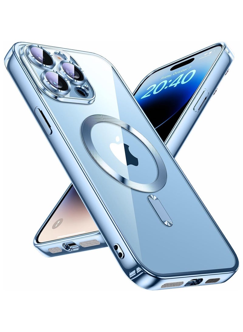 iPhone 14 Pro Max Clear Case with MagSafe Wireless Charging Compatible Back Cover with Electroplating Shockproof Frame-BLUE - Image 1