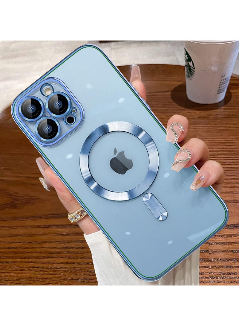iPhone 14 Pro Max Clear Case with MagSafe Wireless Charging Compatible Back Cover with Electroplating Shockproof Frame-BLUE - Image 2