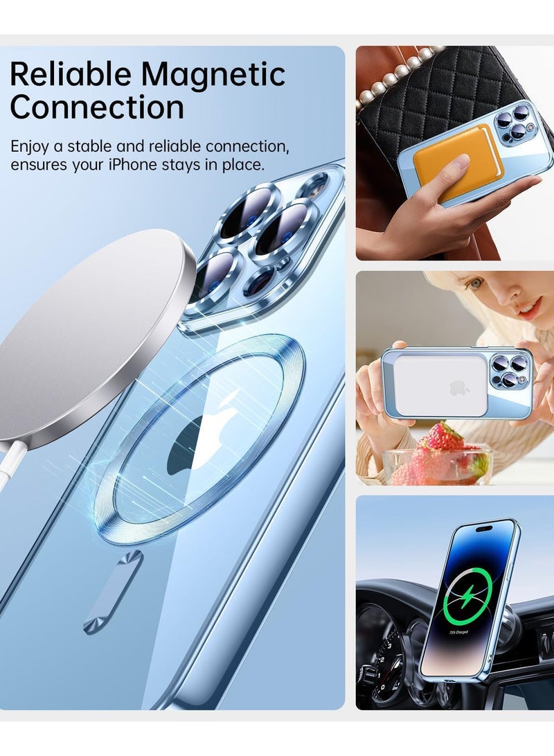 iPhone 14 Pro Max Clear Case with MagSafe Wireless Charging Compatible Back Cover with Electroplating Shockproof Frame-BLUE - Image 4