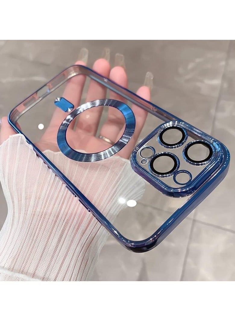 iPhone 14 Pro Max Clear Case with MagSafe Wireless Charging Compatible Back Cover with Electroplating Shockproof Frame-BLUE - Image 5