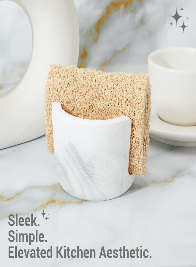 Amviner Diatomite Sponge Holder for Kitchen Sink Counter, Quick Drying, Fast Water Absorbent Stone Tray, 1 Slot Dish Sponge Rack, Kitchen Organizer, White Marble Pattern - Image 2