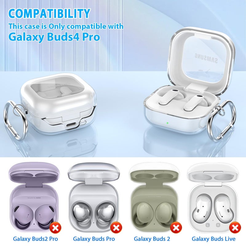 MHYALUDO for Samsung Galaxy Buds 4 Pro/Buds 4 Case 2026,Military-Grade Shockproof, Soft TPU Highly Transparent Anti-Yellowing with Cleaning Kit, Clear White - Image 2