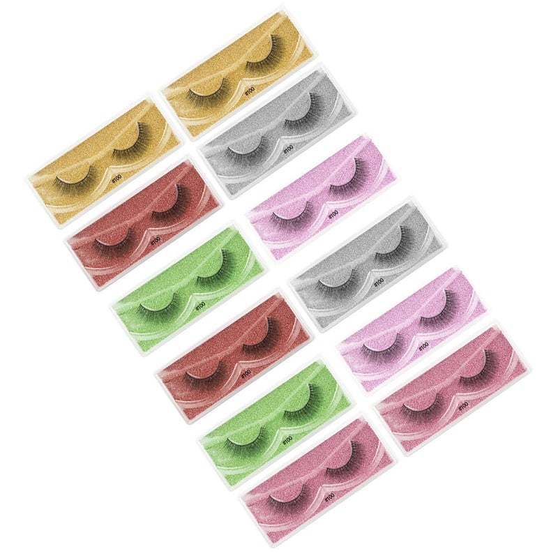 Healeved 12 Pairs Thick False Eyelashes Mixed Color Base Natural Look Vivid Volume Lashes for Stage Makeup and Dancing - Image 1