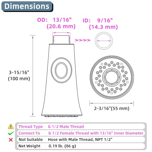 Angle Simple Kitchen Faucet Head Replacement, Sink Sprayer Attachment, Stream and Spray Mode, Brushed Nickel - Image 2