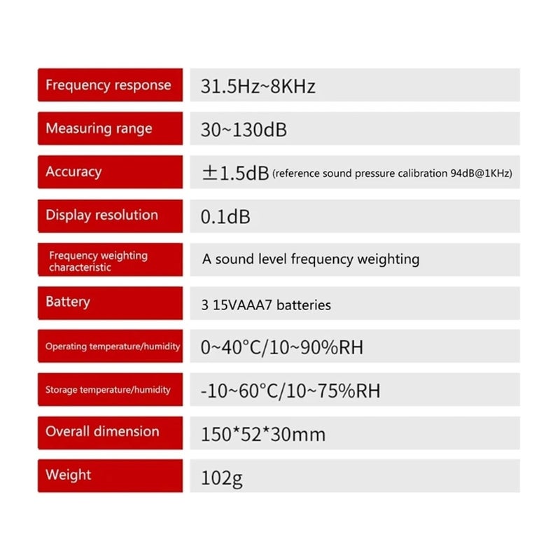 مقياس الضوضاء الرقمي بالديسيبل، كاشف مستوى الصوت 30-130 ديسيبل، محلل صوت احترافي - Image 5