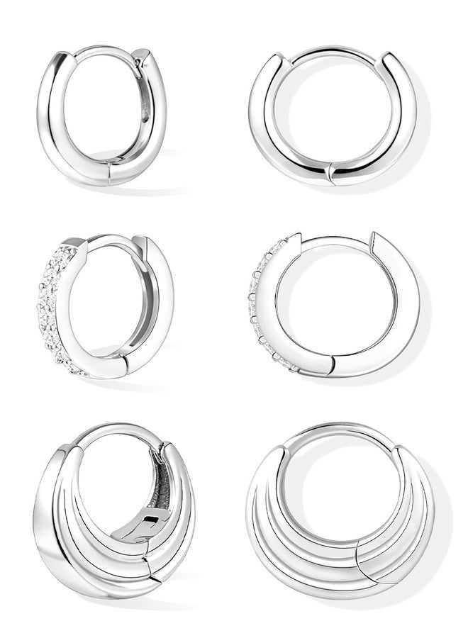 Inerney 925 Sterling Silver Hoop Earrings Set for Women, Dainty Small Huggie Earrings for Multiple Piercing Lightweight Hypoallergenic Jewelry, Trendy Chunky Cubic Zircon Cartilage Earrings for Teen - Image 1