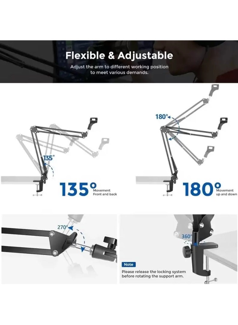 Microphone Stand Suspension Boom Scissor Arm Holder For NB 35 Black  - Image 2