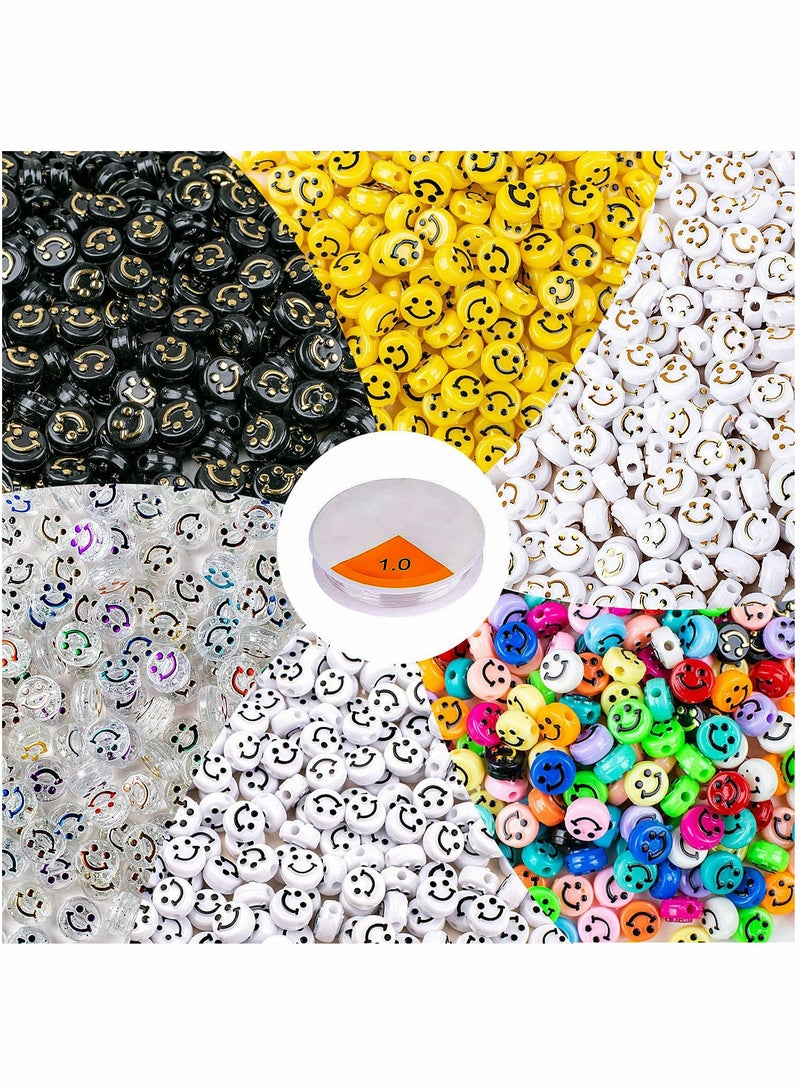 KASTWAVE Acrylic Smiley Face Beads, 6x10mm Colorful Mixed Resin Charms Beads Happy Face Beads for DIY Jewelry Making - Image 1