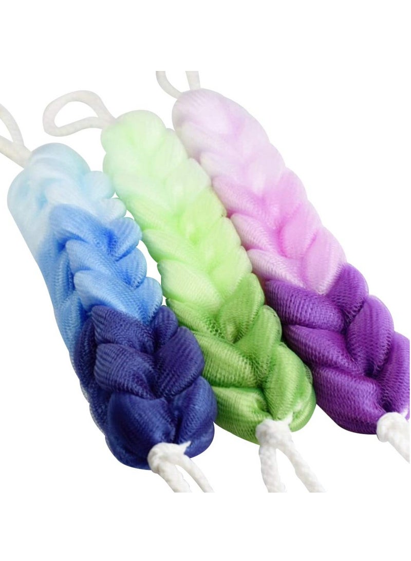 Mmmon 3Pcs Double Side Scrubbing Bath Sponge Exfoliation Body Puffs Sponges Bath Loofah Shape Mesh Strap Back Scrubber for Shower Bath Body Cleaning  - Image 1