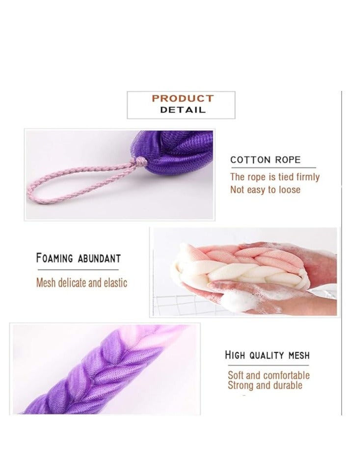 Mmmon 3Pcs Double Side Scrubbing Bath Sponge Exfoliation Body Puffs Sponges Bath Loofah Shape Mesh Strap Back Scrubber for Shower Bath Body Cleaning  - Image 5
