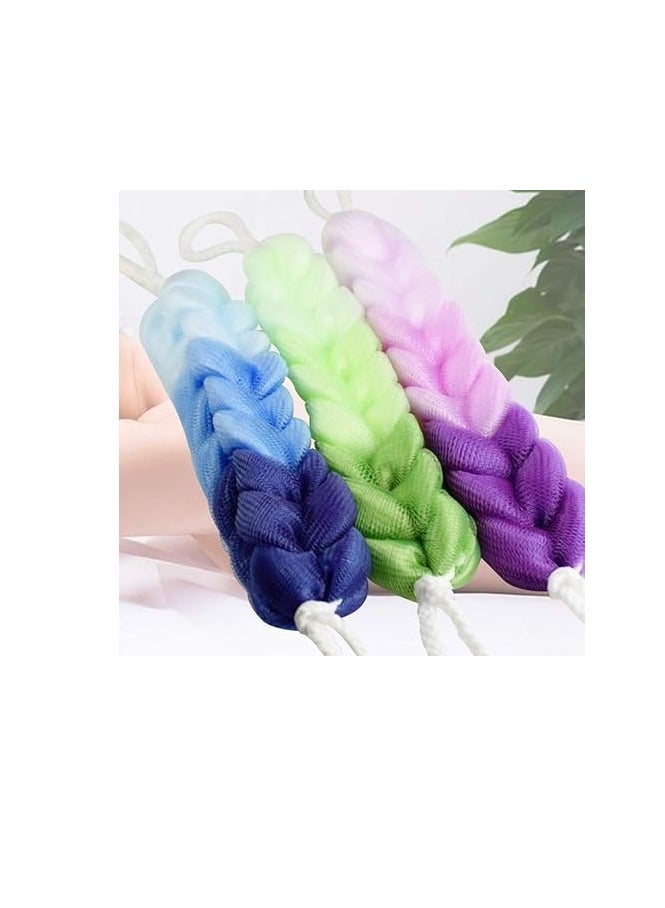 Mmmon 3Pcs Double Side Scrubbing Bath Sponge Exfoliation Body Puffs Sponges Bath Loofah Shape Mesh Strap Back Scrubber for Shower Bath Body Cleaning  - Image 4