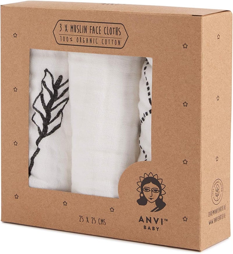 Anvi Baby طقم مناشف وجه وبارب للأطفال من أنفي - 100% قطن عضوي، مجموعة من 3 بتصميم سهام حادة - Image 3