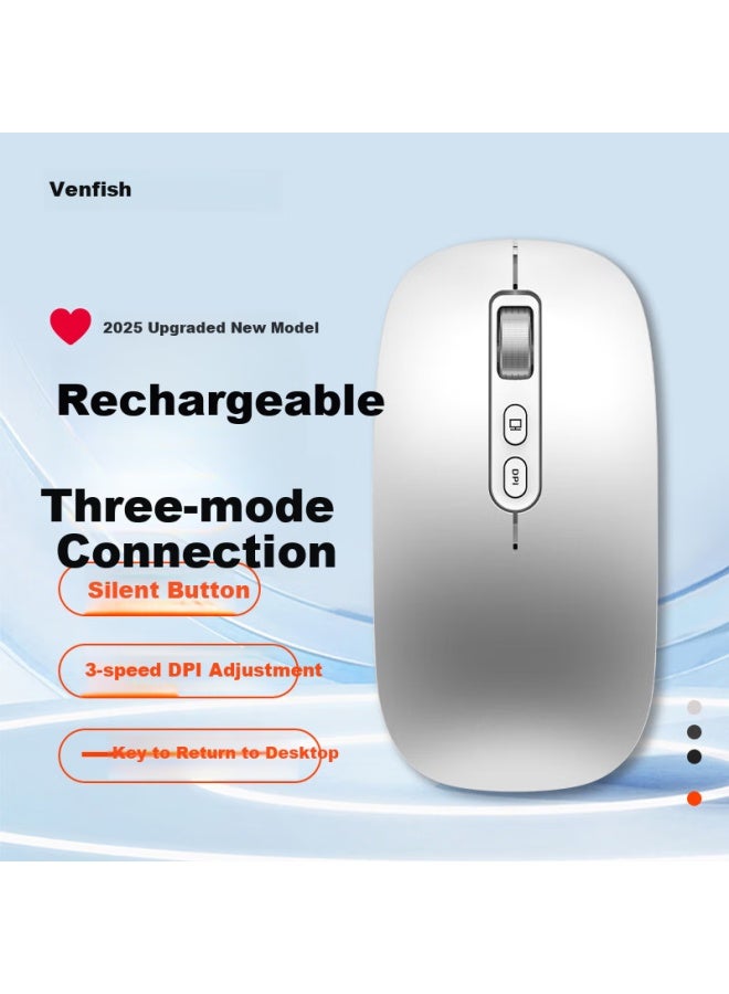 Venfish Wireless Bluetooth Mouse Silent Mouse Three Mode Office Gaming Mouse Suitable For Xiaomi Apple Lenovo Desktop Laptop Tablet Ipad Portable Rechargeable - Image 1