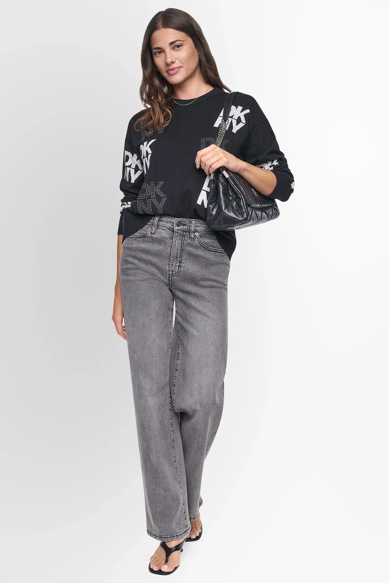 DKNY LONG SLEEVE INTARSIA  RHINESTONE
