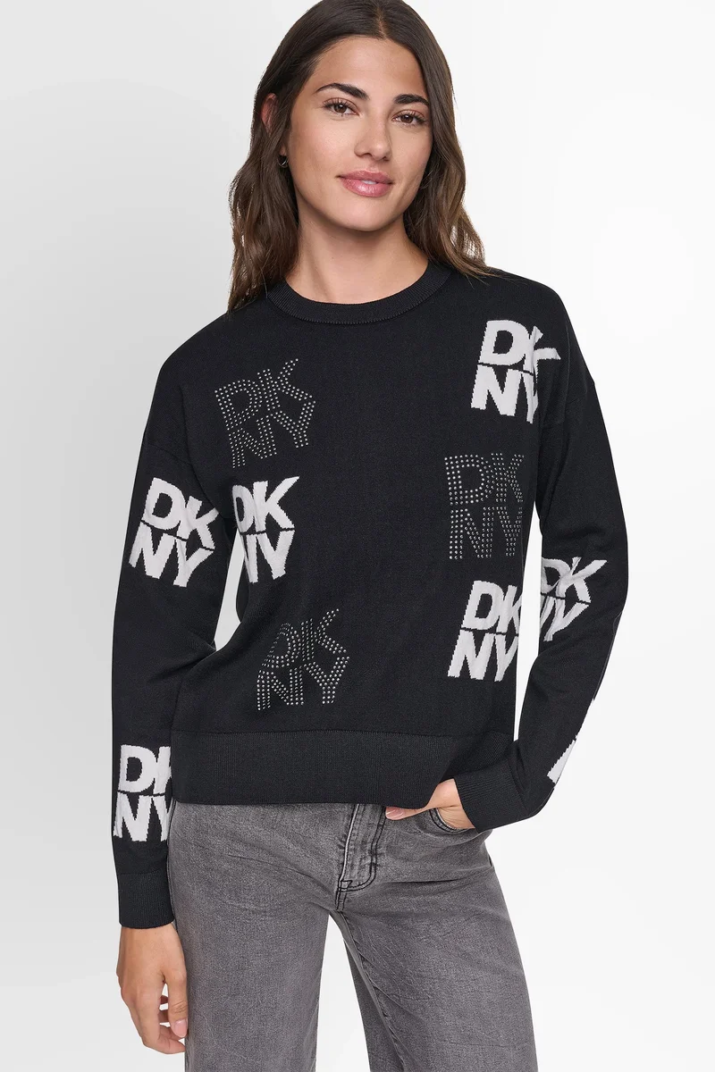 DKNY LONG SLEEVE INTARSIA  RHINESTONE
