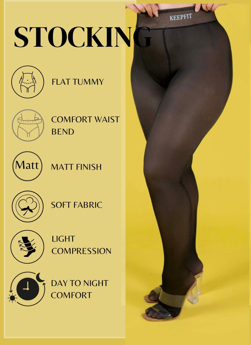 Keepfit Plus Size with inner pocket nude look with dual tone sheer appearance fur warm stocking for women - Image 3