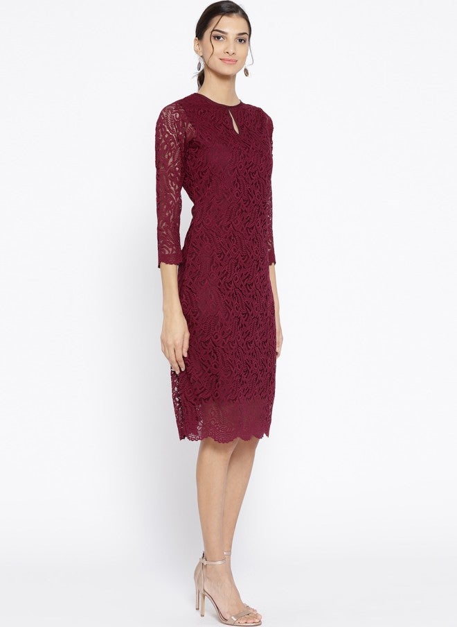 Athena فستان A-Line دانتيل بلون بورغندي للنساء - Image 4