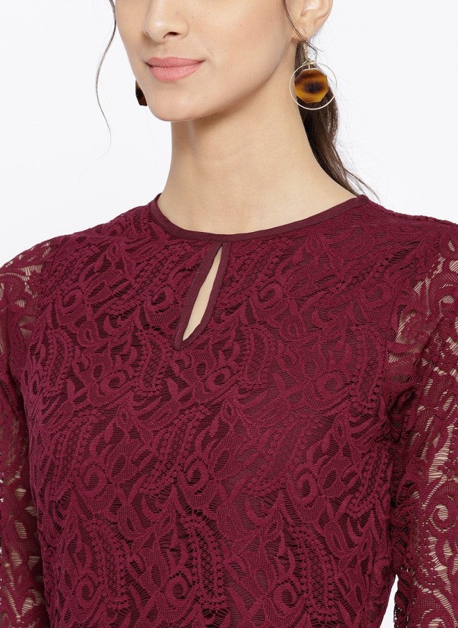 Athena فستان A-Line دانتيل بلون بورغندي للنساء - Image 2