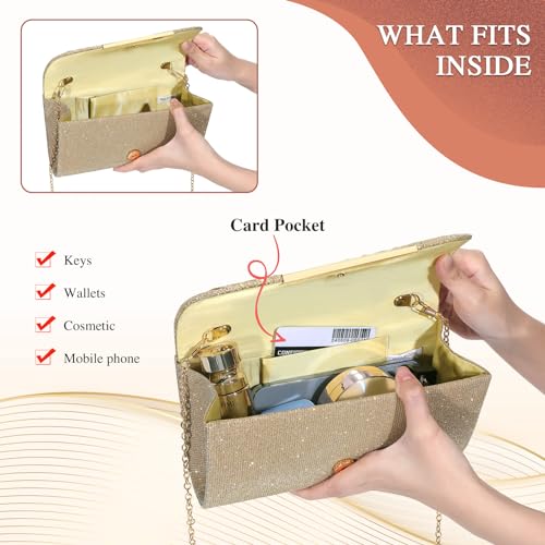 UBAYMAX Evening Bag Clutch Purses for Women Lady Girl Handbags Crossbody Bag Wedding Bag for Prom Party Wedding Engagement (Gold) - Image 5