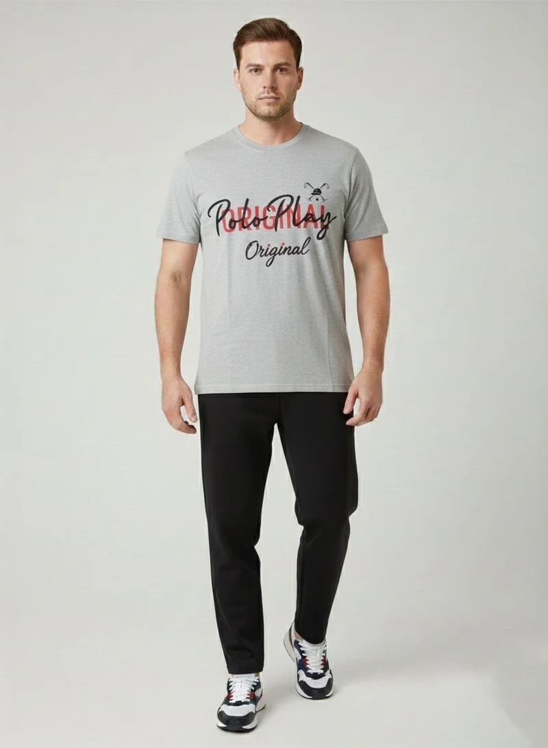 لعب البولو تيشيرت رجالي مطبوع - رمادي