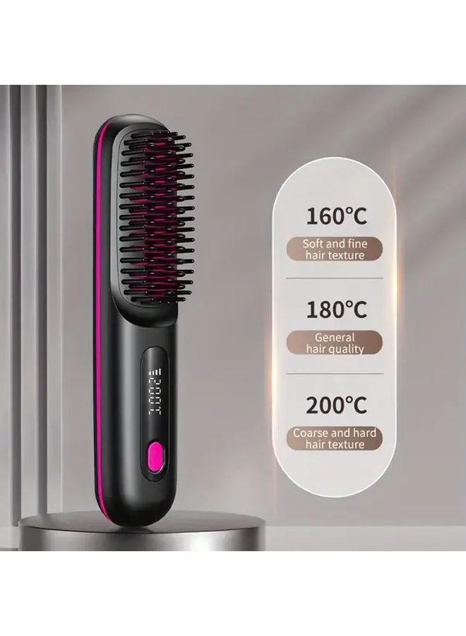 مكواة شعر سوداء محمولة لاسلكية بشاشة عرض وشحن عبر USB هدية سفر - Image 3