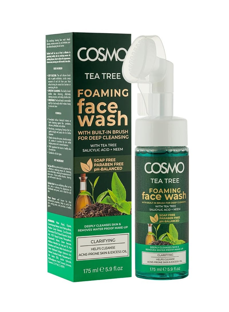 COSMO CD COSMO DESIGNS Tea Tree Foaming Face Wash 175ml, With Built-in Brush for Deep Cleansing, Paraben Free, Helps Cleanse Acne-prone Skin and excess Oil, For Daily Use