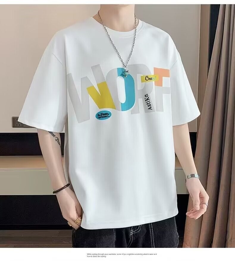 Summer Short-Sleeved T-Shirt Men'S Base Shirt Distinctive Round Neck Korean Style Loose T-Shirt Half-Sleeved Trendy Thin - Image 1