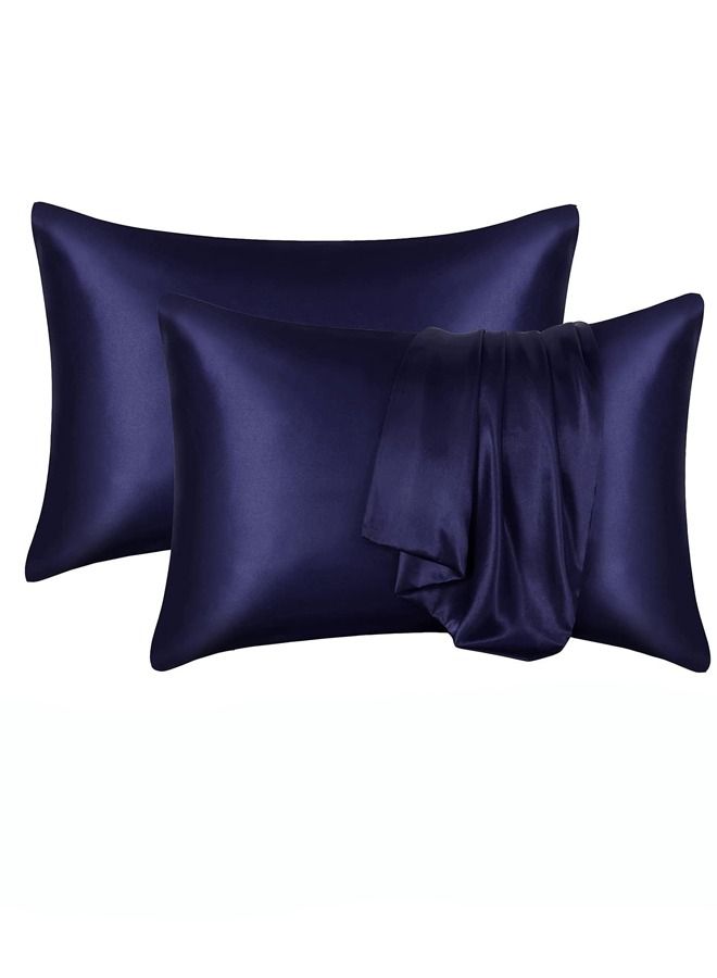 2 Pieces Soft and Smooth Satin Silk Pillowcase for Hair and Skin Health 51*102cm Breathable Bedding Pillowcase for Home Blue  - Image 1