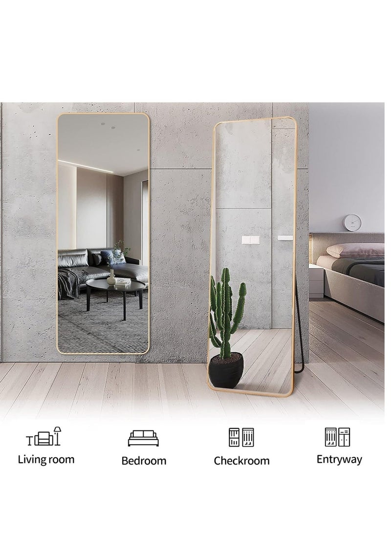 Y&D 165x60cm Full Length Mirror Arched Aluminum alloy Large Standing Dressing Mirror Hanging Leaning Against Wall Mounted Mirror with Stand for Bedroom Locker Room Living Room (gold) - Image 4