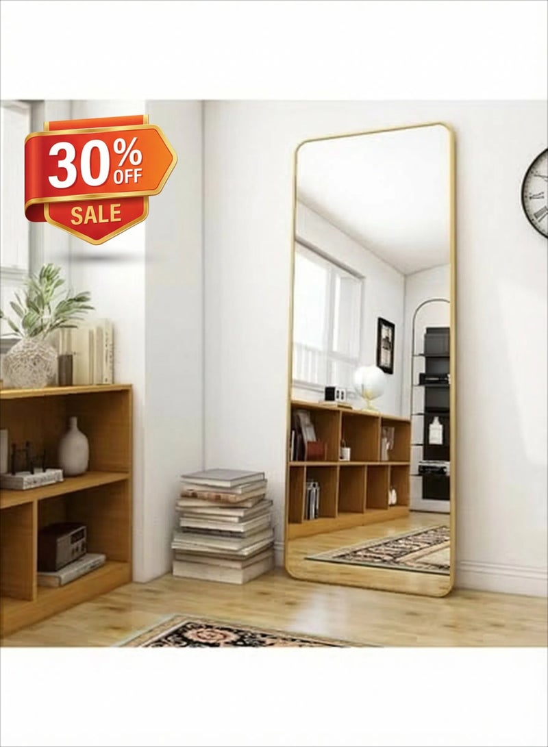Y&D 165x60cm Full Length Mirror Arched Aluminum alloy Large Standing Dressing Mirror Hanging Leaning Against Wall Mounted Mirror with Stand for Bedroom Locker Room Living Room (gold) - Image 1