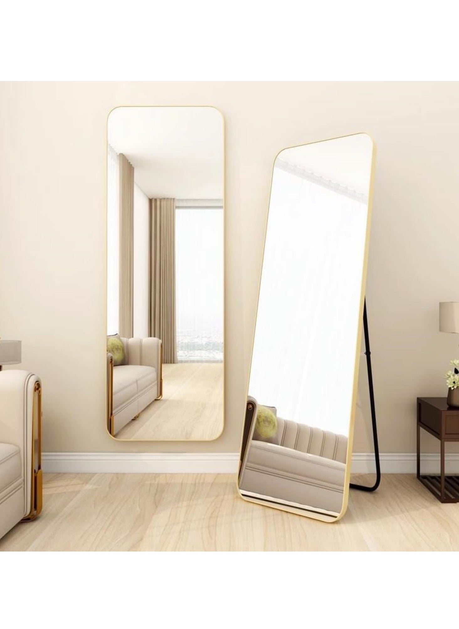 Full Length Mirror 155x45cm Arched Aluminum alloy Large Standing Dressing Mirror Hanging Leaning Against Wall Mounted Mirror with Stand for Bedroom Locker Room Living Room (gold) 