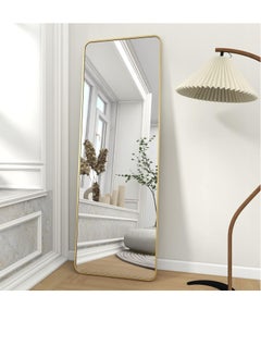 Generic Full Length Mirror 155x45cm /165x60cm Arched Aluminum alloy Large Standing Dressing Mirror Hanging Leaning Against Wall Mounted Mirror with Stand for Bedroom Locker Room Living Room (gold)  - Image 2