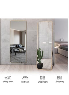 Generic Full Length Mirror 155x45cm /165x60cm Arched Aluminum alloy Large Standing Dressing Mirror Hanging Leaning Against Wall Mounted Mirror with Stand for Bedroom Locker Room Living Room (gold)  - Image 3