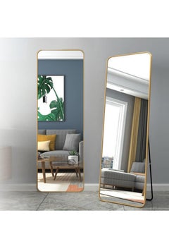 Generic Full Length Mirror 155x45cm /165x60cm Arched Aluminum alloy Large Standing Dressing Mirror Hanging Leaning Against Wall Mounted Mirror with Stand for Bedroom Locker Room Living Room (gold)  - Image 5