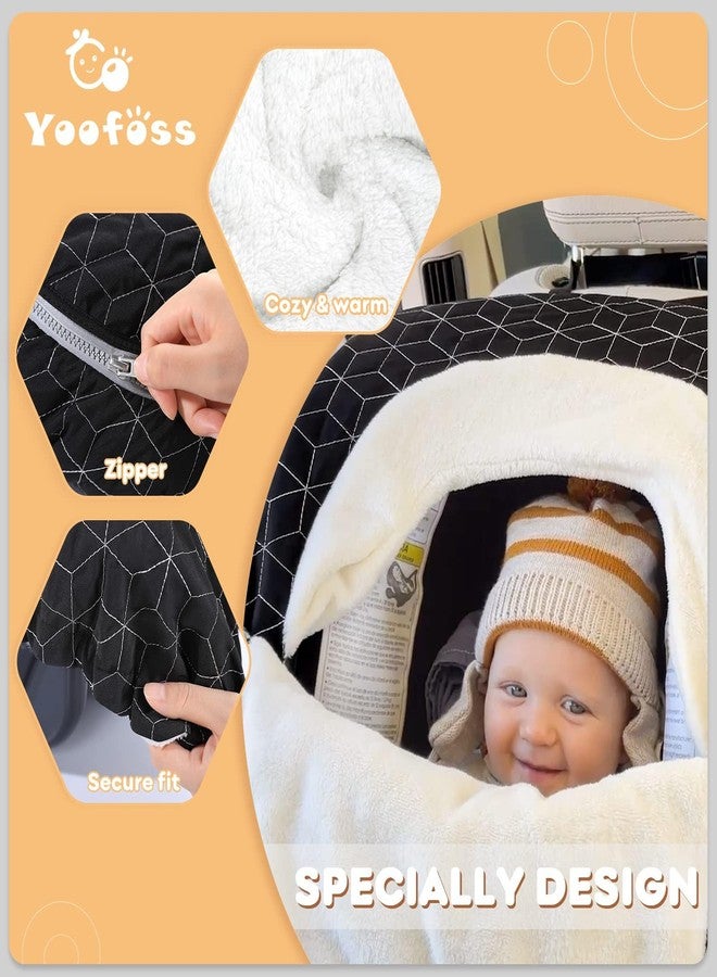 Yoofoss Baby Car Seat Cover Winter Carseat Canopies Cover to Protect Baby from Cold Wind, Super Warm Plush Fleece Baby Carrier Cover for Infant Boys Girls (Black) - Image 3