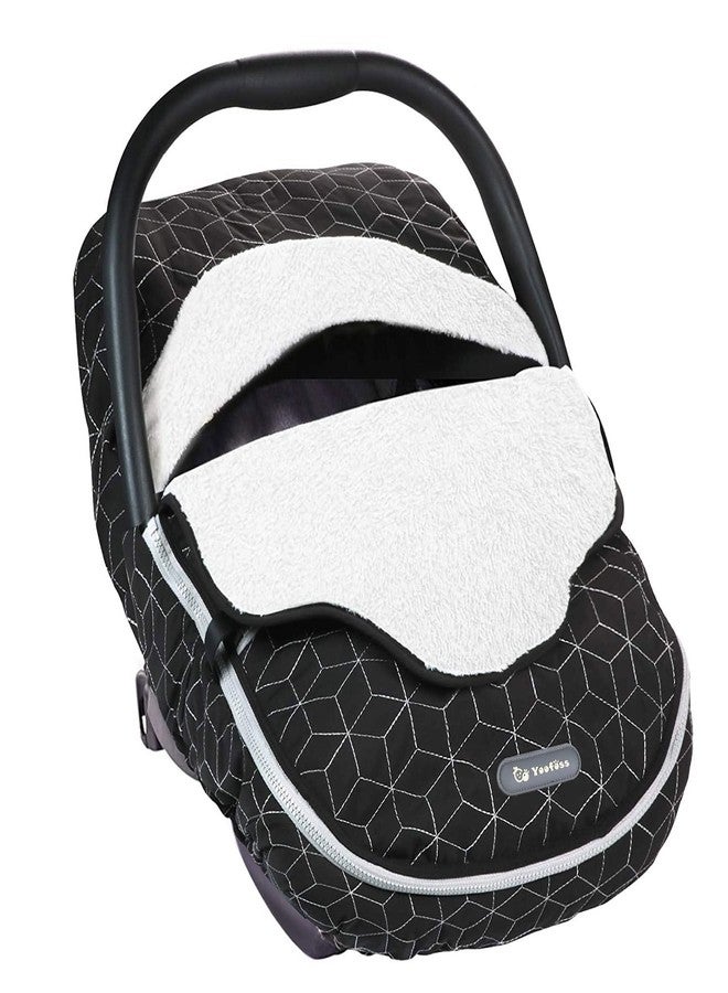 Yoofoss Baby Car Seat Cover Winter Carseat Canopies Cover to Protect Baby from Cold Wind, Super Warm Plush Fleece Baby Carrier Cover for Infant Boys Girls (Black) - Image 1