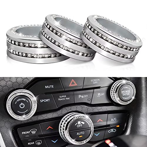 Auprite Climate Control Knob Covers for Challenger Accessories 20152023 2024 for Dodge Charger 20152023 2024 for Dodge Chrysler 300300s 201520243Pcs Kit Bling Silver