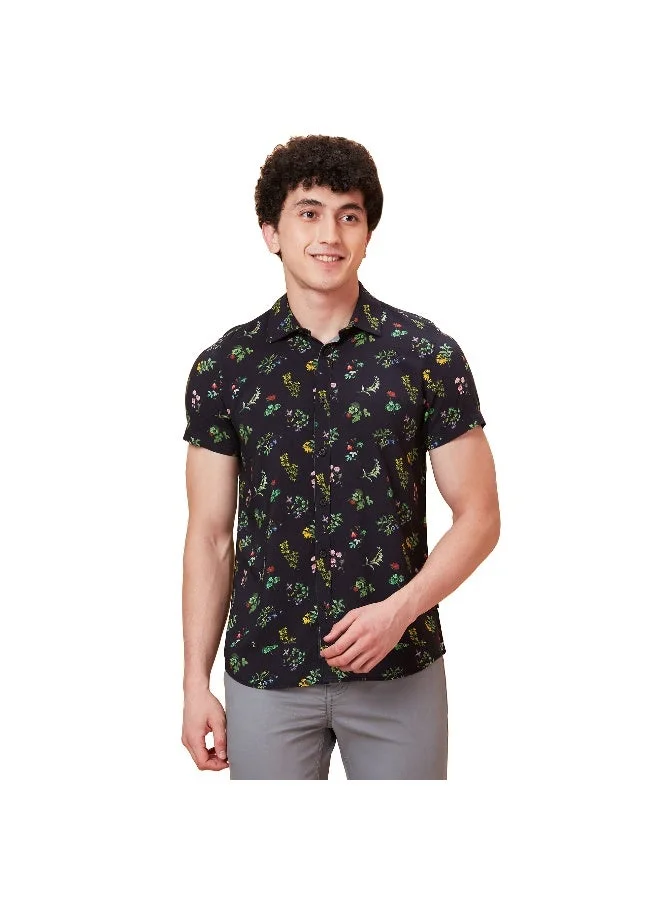 Being Human Mens Black Collared Short Sleeve Shirt