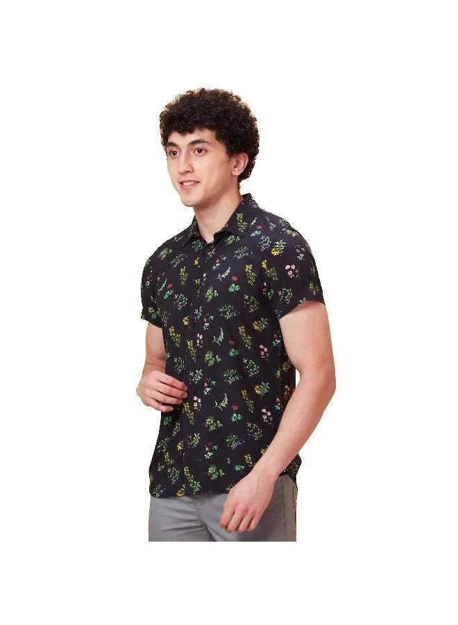 Being Human Mens Black Collared Short Sleeve Shirt