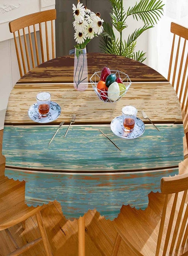 AOYEGO Wooden Textures Tablecloth Round Table Cloth Retro Stripe Plank Old Paint Graffiti Polyester Tablecloths 60 Inch for Dining Room, Party, Banquet - Image 3
