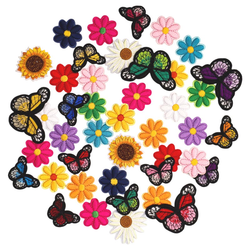 Nfvjfxz 42Pcs Butterfly and Flower Iron On Patches Embroidered Applique Sew On Patches for Jeans Clothes Hats Backpacks Decor Repair - Image 3
